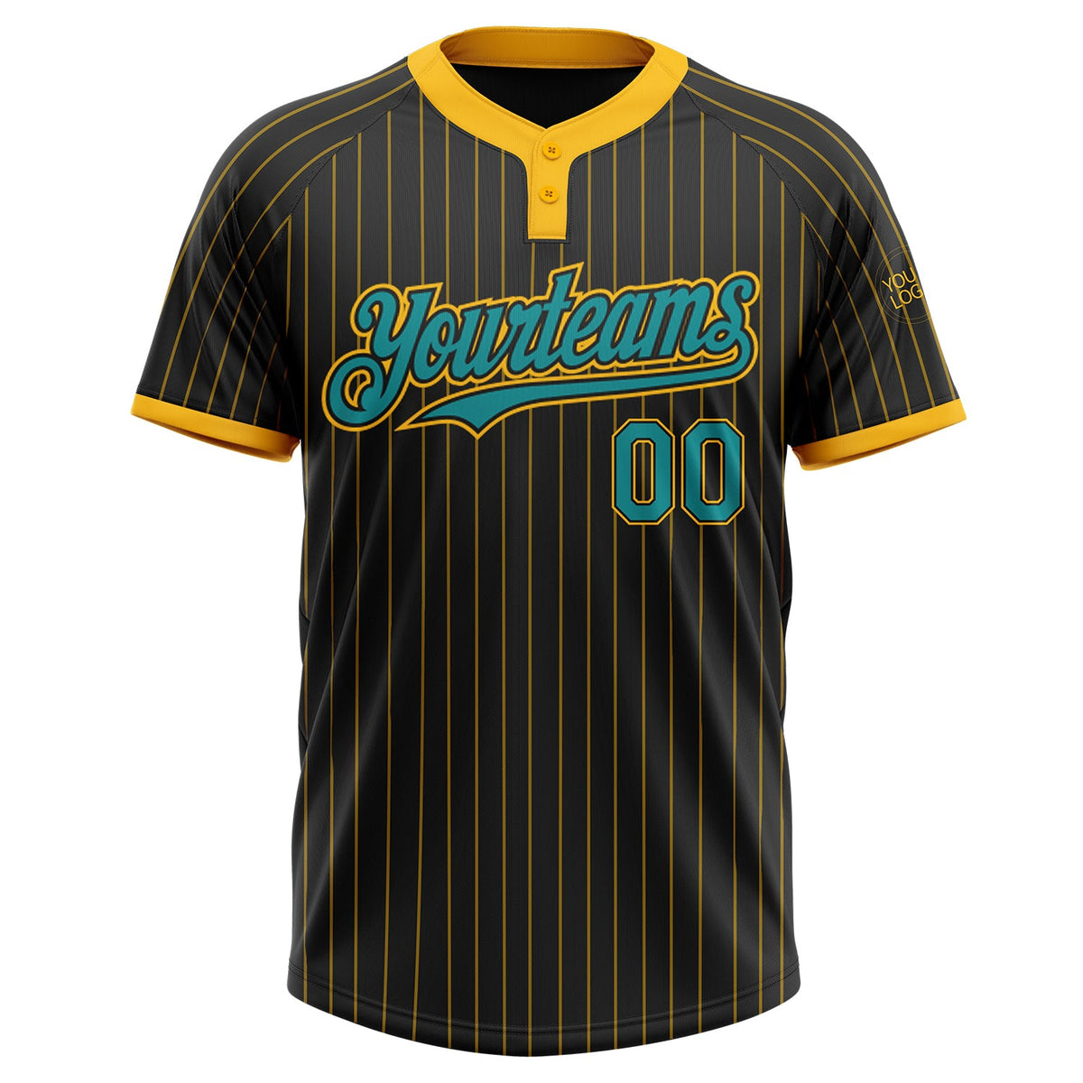 Custom Black Gold Pinstripe Teal Two-Button Unisex Softball Jersey Limited