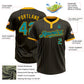 Custom Black Gold Pinstripe Teal Two-Button Unisex Softball Jersey Limited