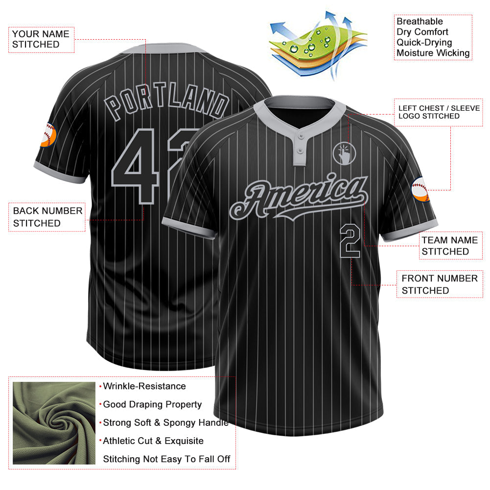 Custom Black Gray Pinstripe Gray Two-Button Unisex Softball Jersey Limited