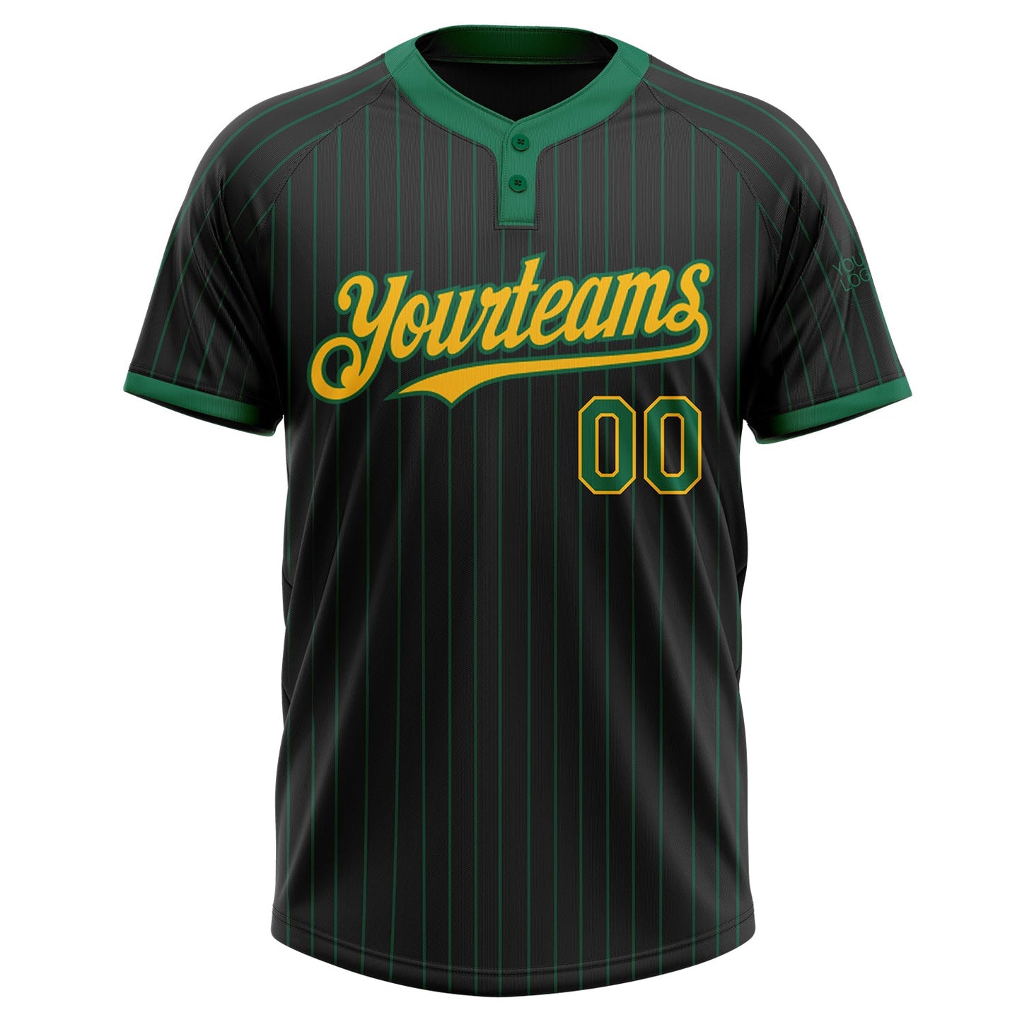 Custom Black Kelly Green Pinstripe Gold Two-Button Unisex Softball Jersey Limited