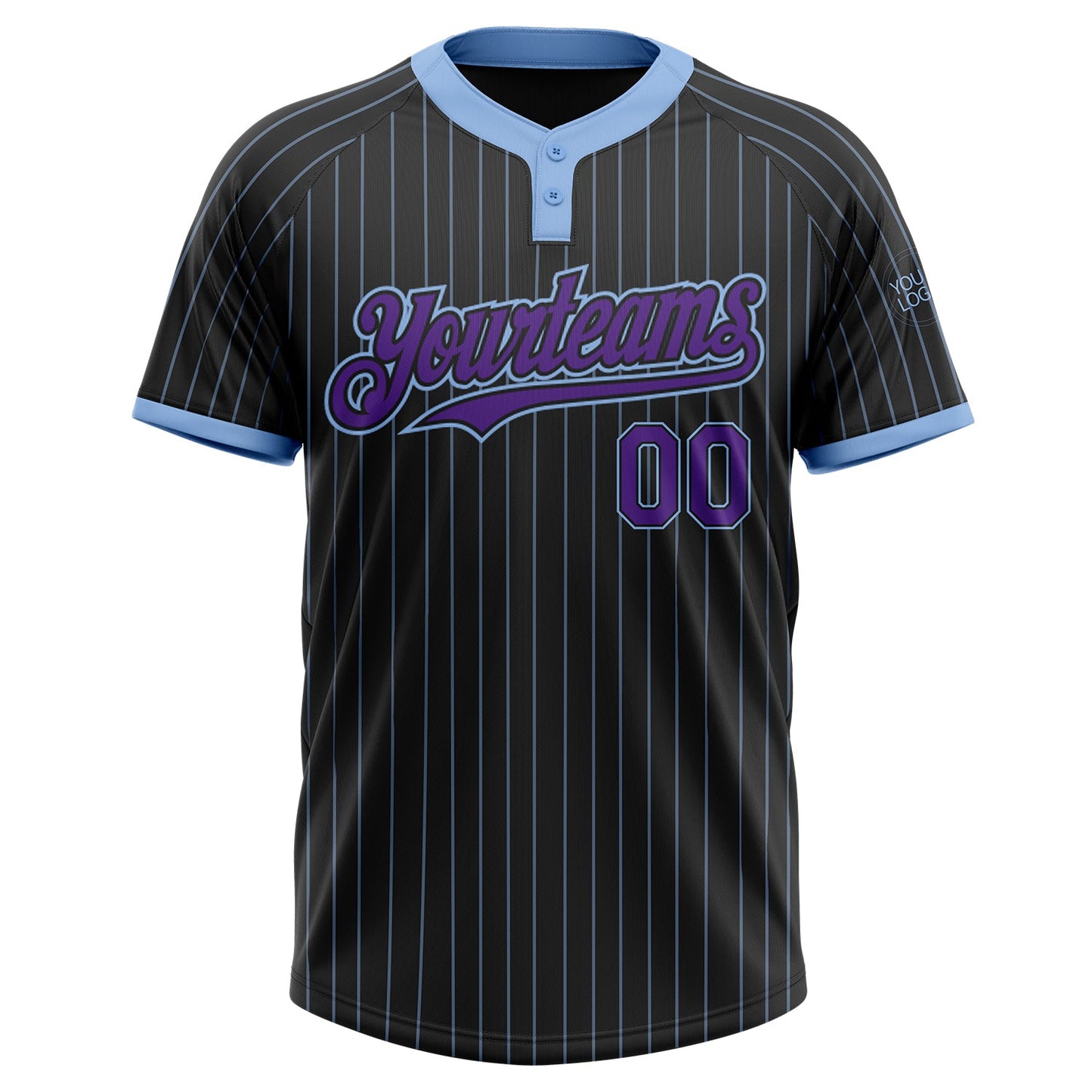 Custom Black Light Blue Pinstripe Purple Two-Button Unisex Softball Jersey Limited