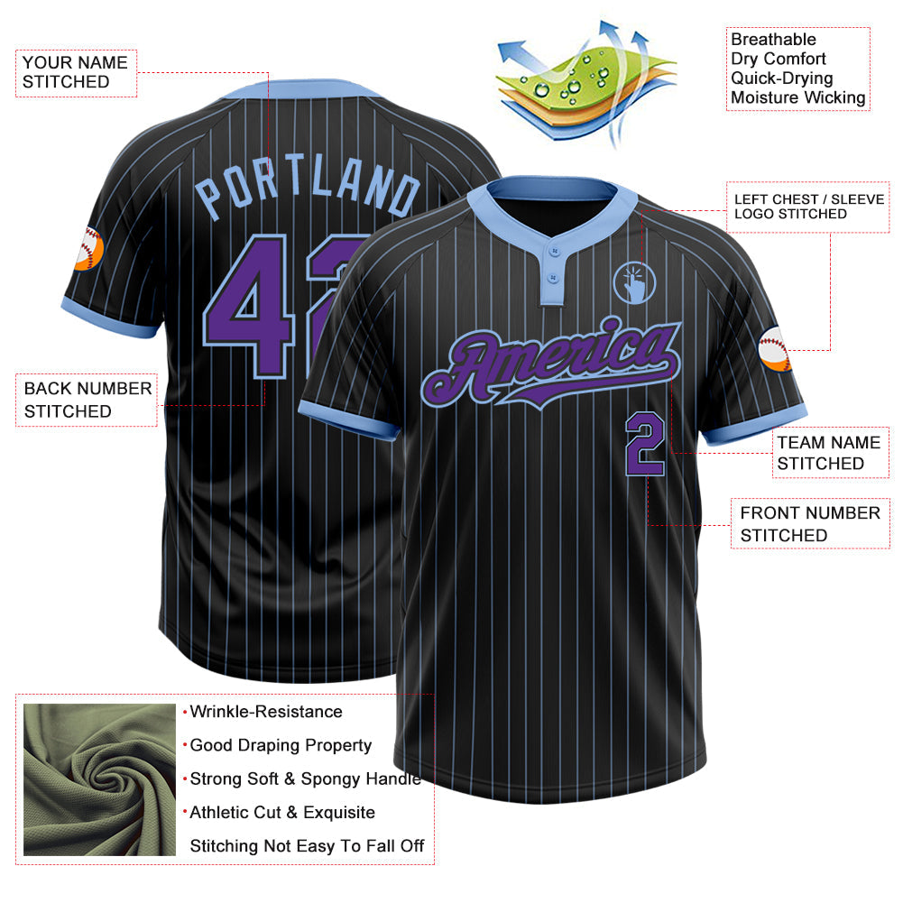 Custom Black Light Blue Pinstripe Purple Two-Button Unisex Softball Jersey Limited