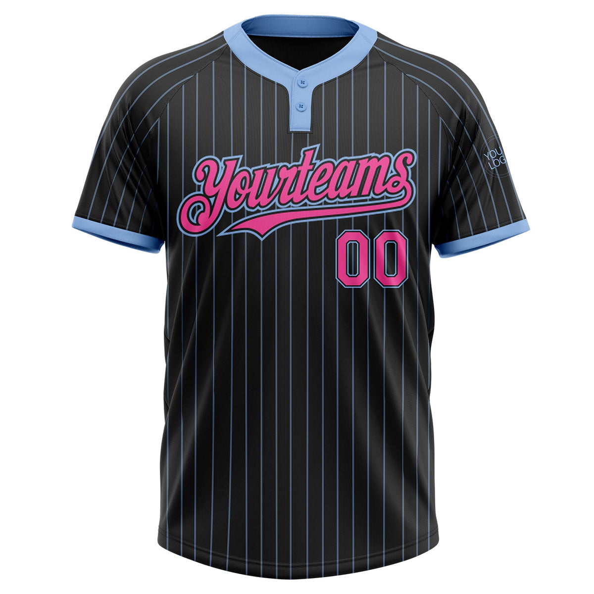 Custom Black Light Blue Pinstripe Pink Two-Button Unisex Softball Jersey Limited