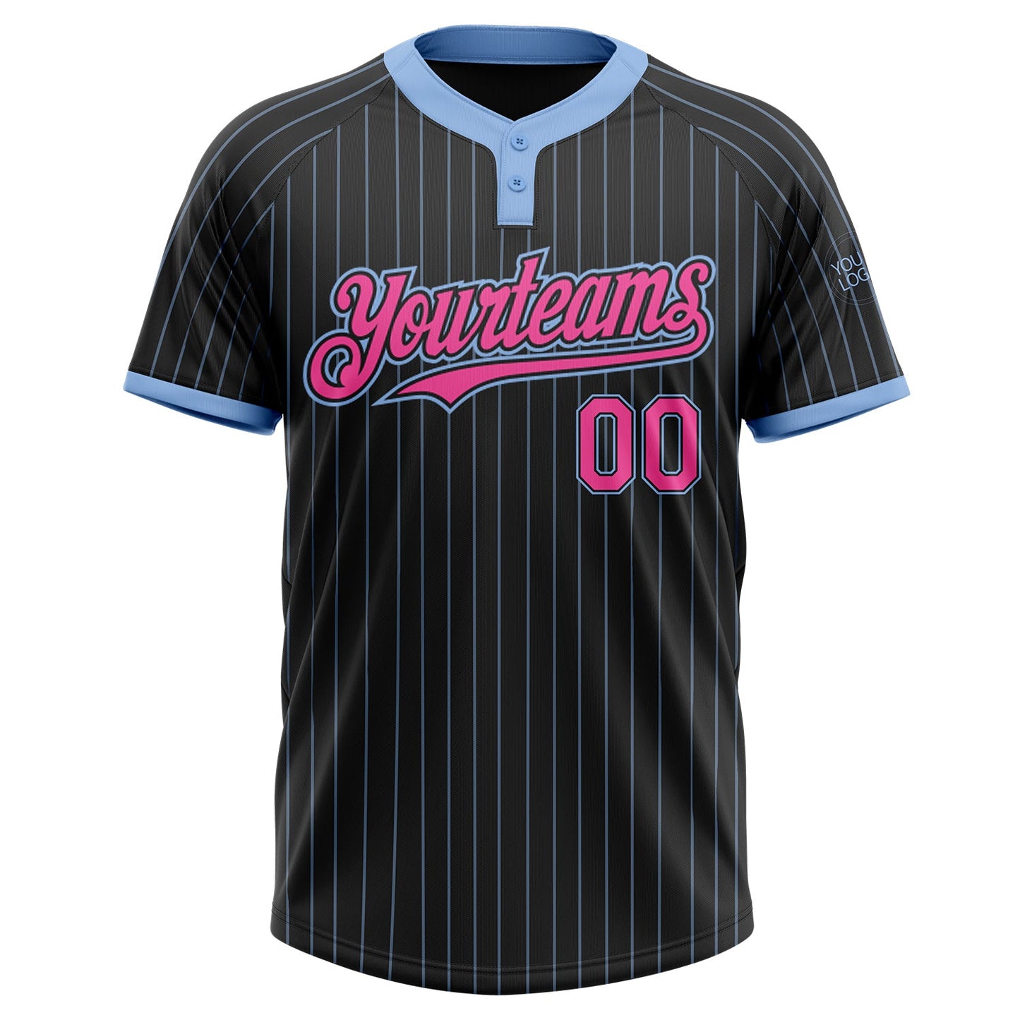 Custom Black Light Blue Pinstripe Pink Two-Button Unisex Softball Jersey Limited