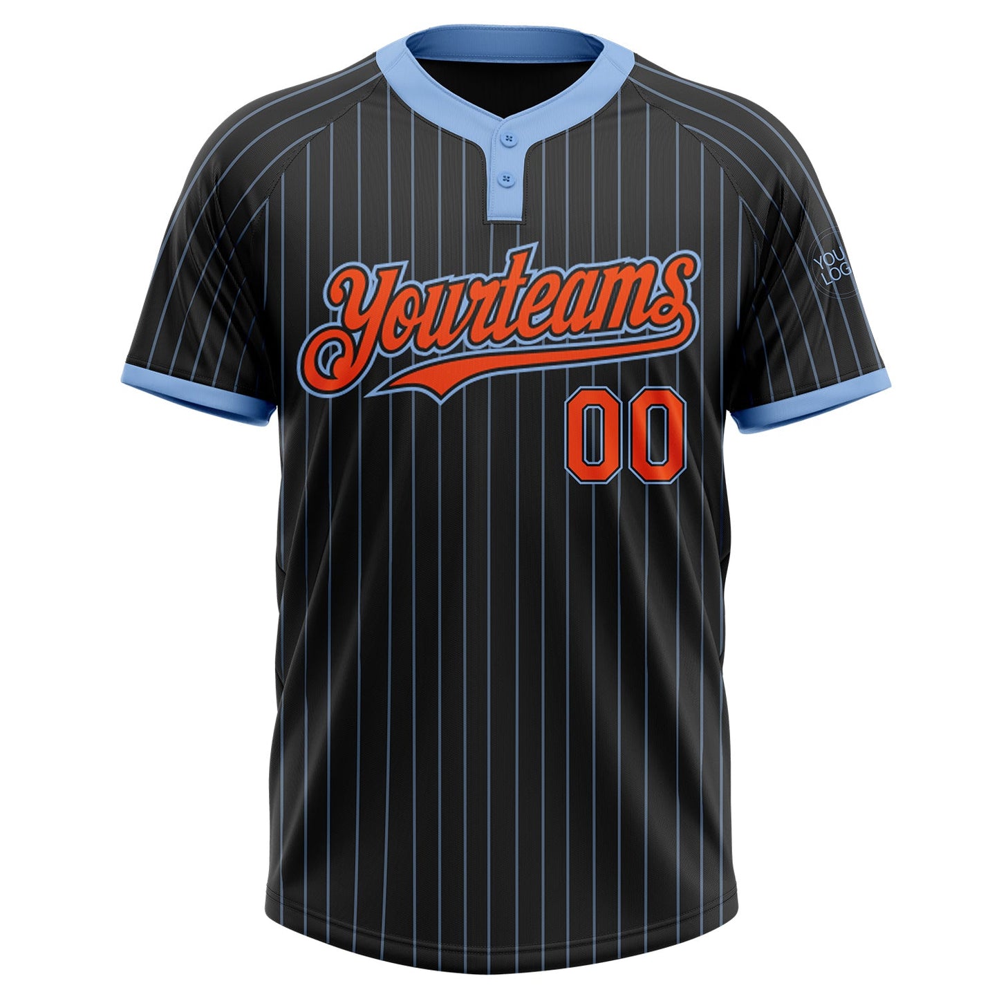Custom Black Light Blue Pinstripe Orange Two-Button Unisex Softball Jersey Limited