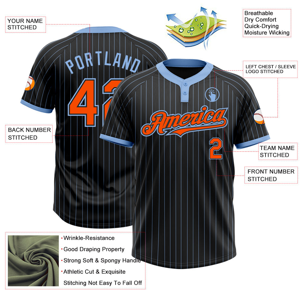 Custom Black Light Blue Pinstripe Orange Two-Button Unisex Softball Jersey Limited
