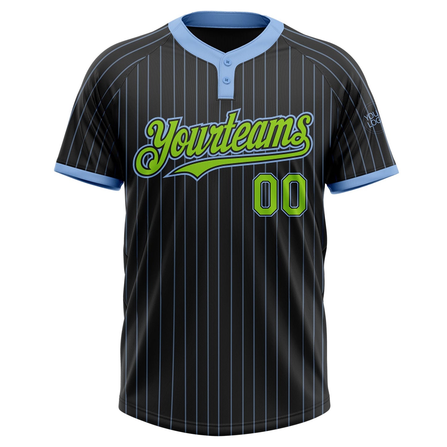Custom Black Light Blue Pinstripe Neon Green Two-Button Unisex Softball Jersey Limited
