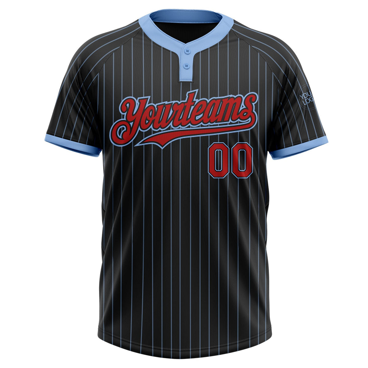 Custom Black Light Blue Pinstripe Red Two-Button Unisex Softball Jersey Limited