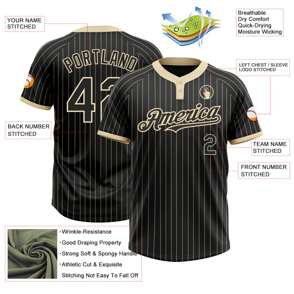Custom Black Cream Pinstripe Cream Two-Button Unisex Softball Jersey Limited