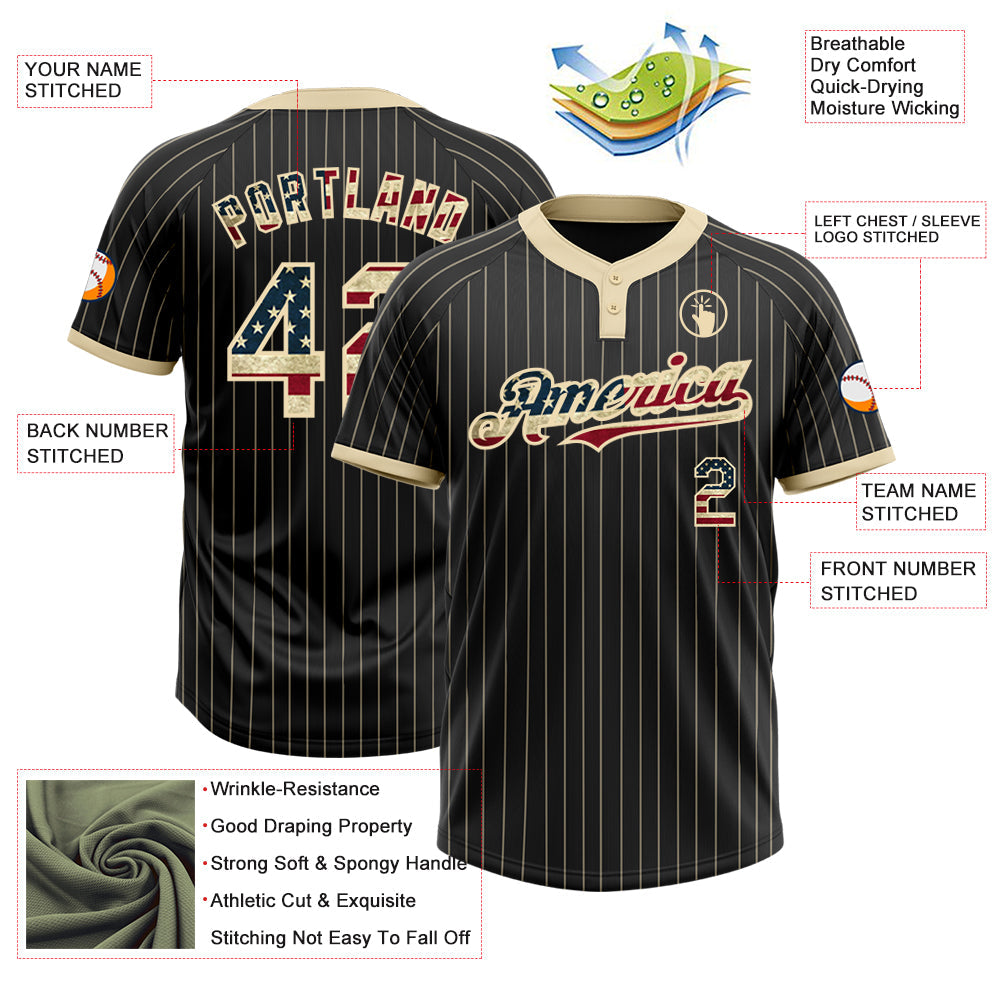 Custom Black Cream Pinstripe Vintage USA Flag Two-Button Unisex Softball Jersey Limited