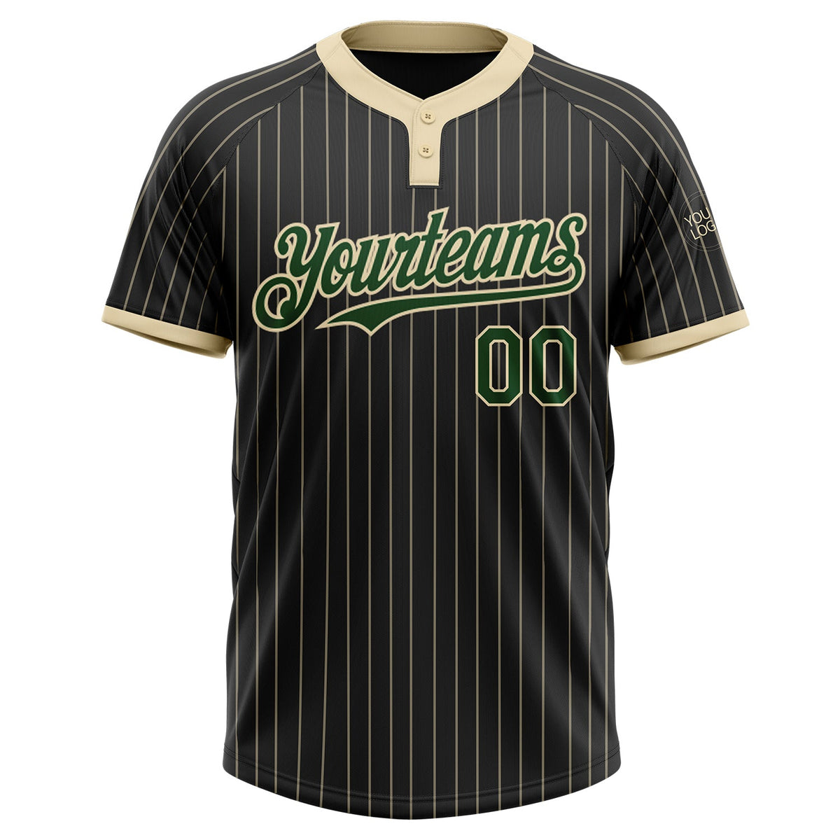 Custom Black Cream Pinstripe Green Two-Button Unisex Softball Jersey Limited