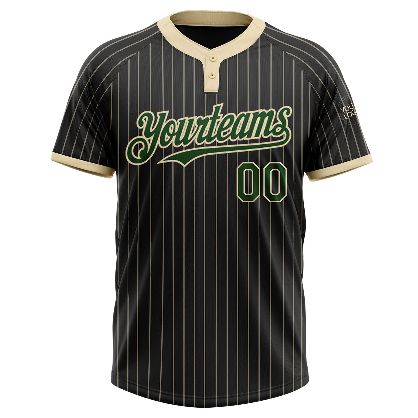 Custom Black Cream Pinstripe Green Two-Button Unisex Softball Jersey Limited