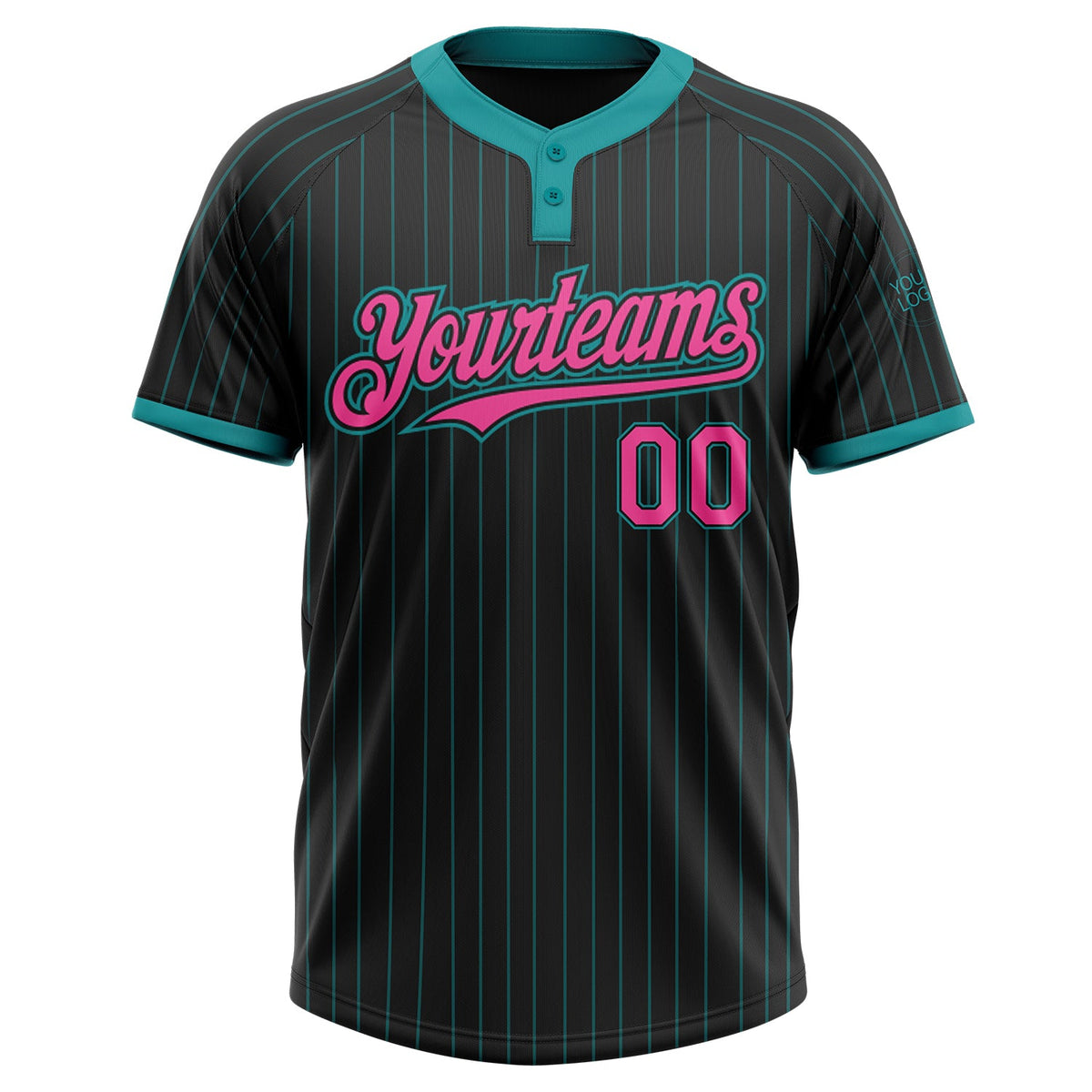 Custom Black Teal Pinstripe Pink Two-Button Unisex Softball Jersey Limited