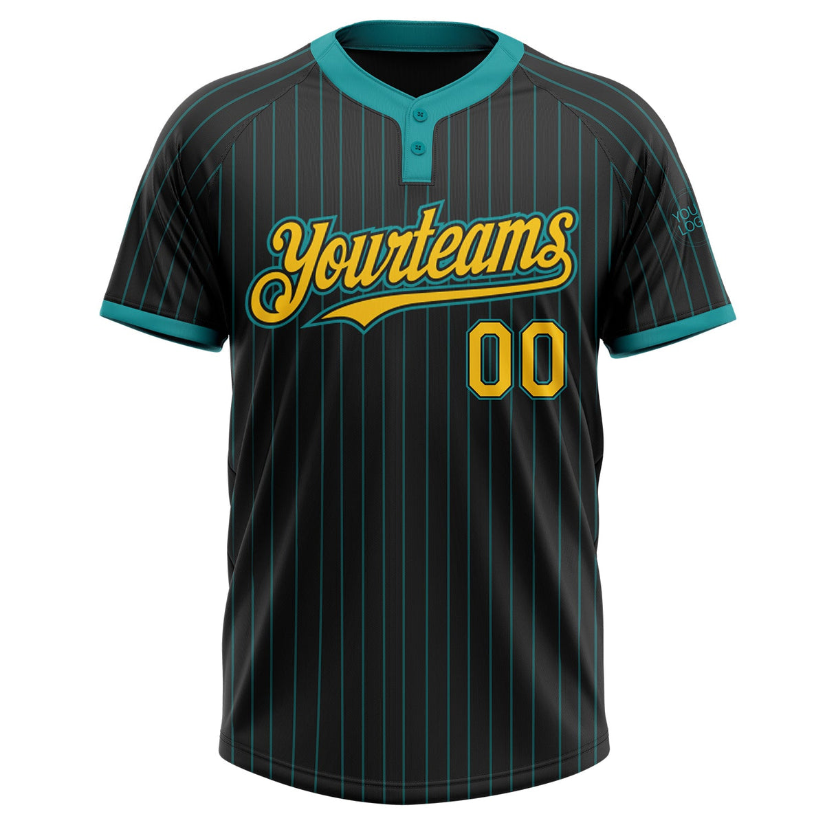 Custom Black Teal Pinstripe Yellow Two-Button Unisex Softball Jersey Limited