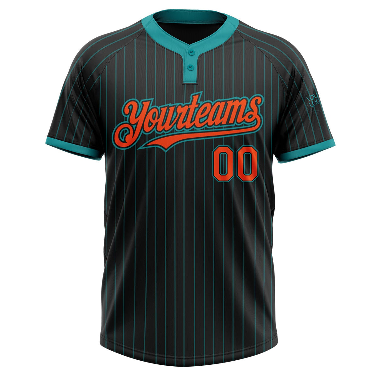 Custom Black Teal Pinstripe Orange Two-Button Unisex Softball Jersey Limited