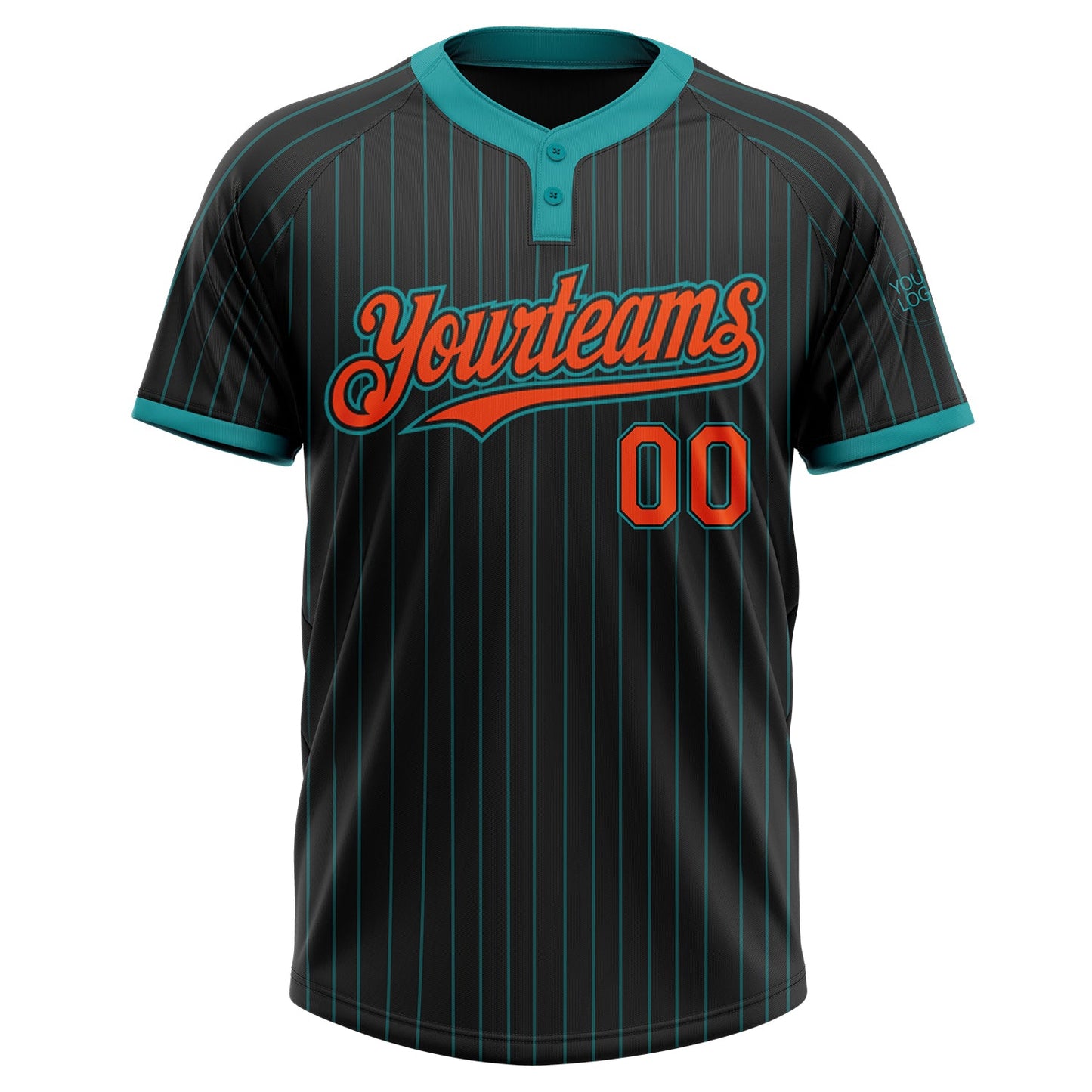 Custom Black Teal Pinstripe Orange Two-Button Unisex Softball Jersey Limited