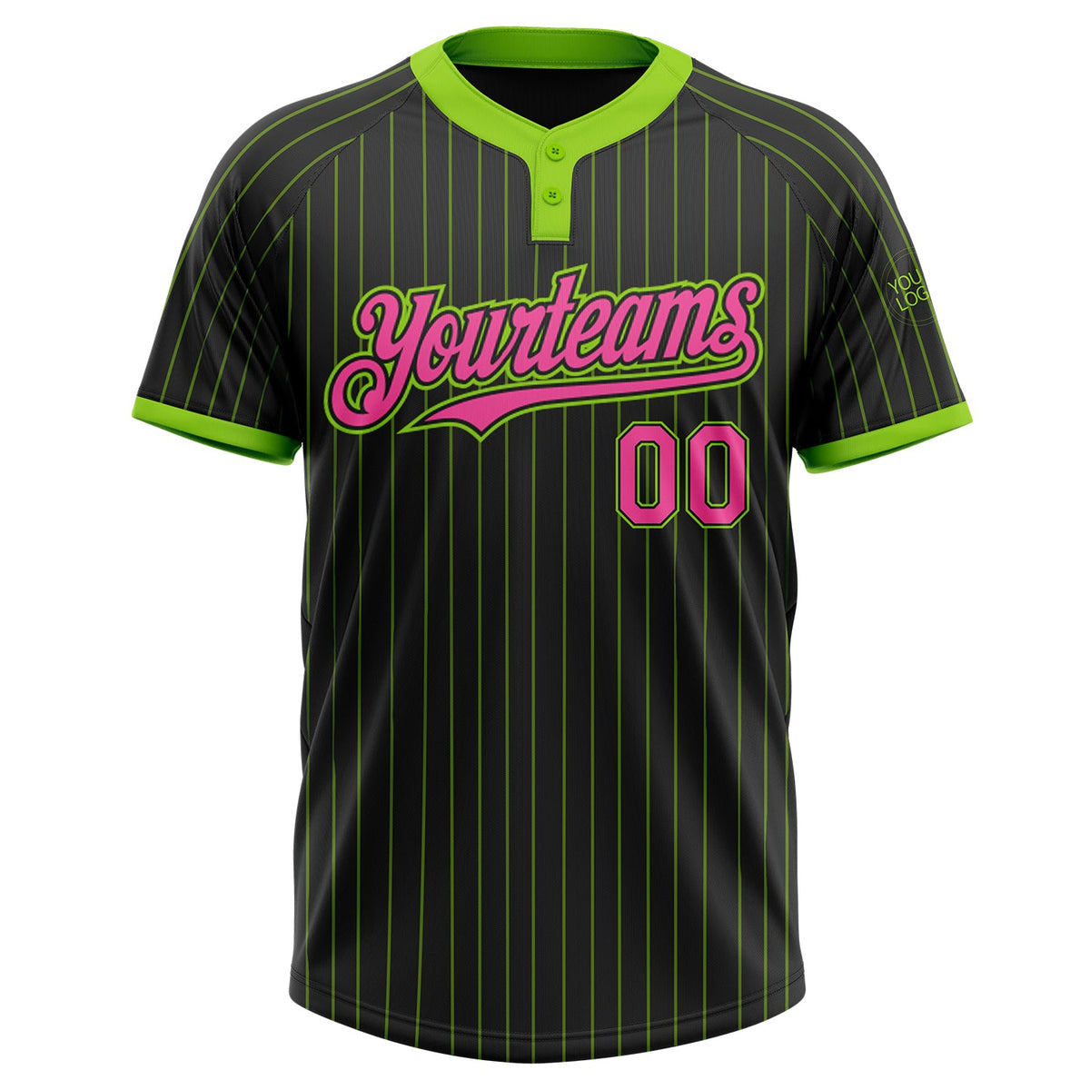 Custom Black Neon Green Pinstripe Pink Two-Button Unisex Softball Jersey Limited