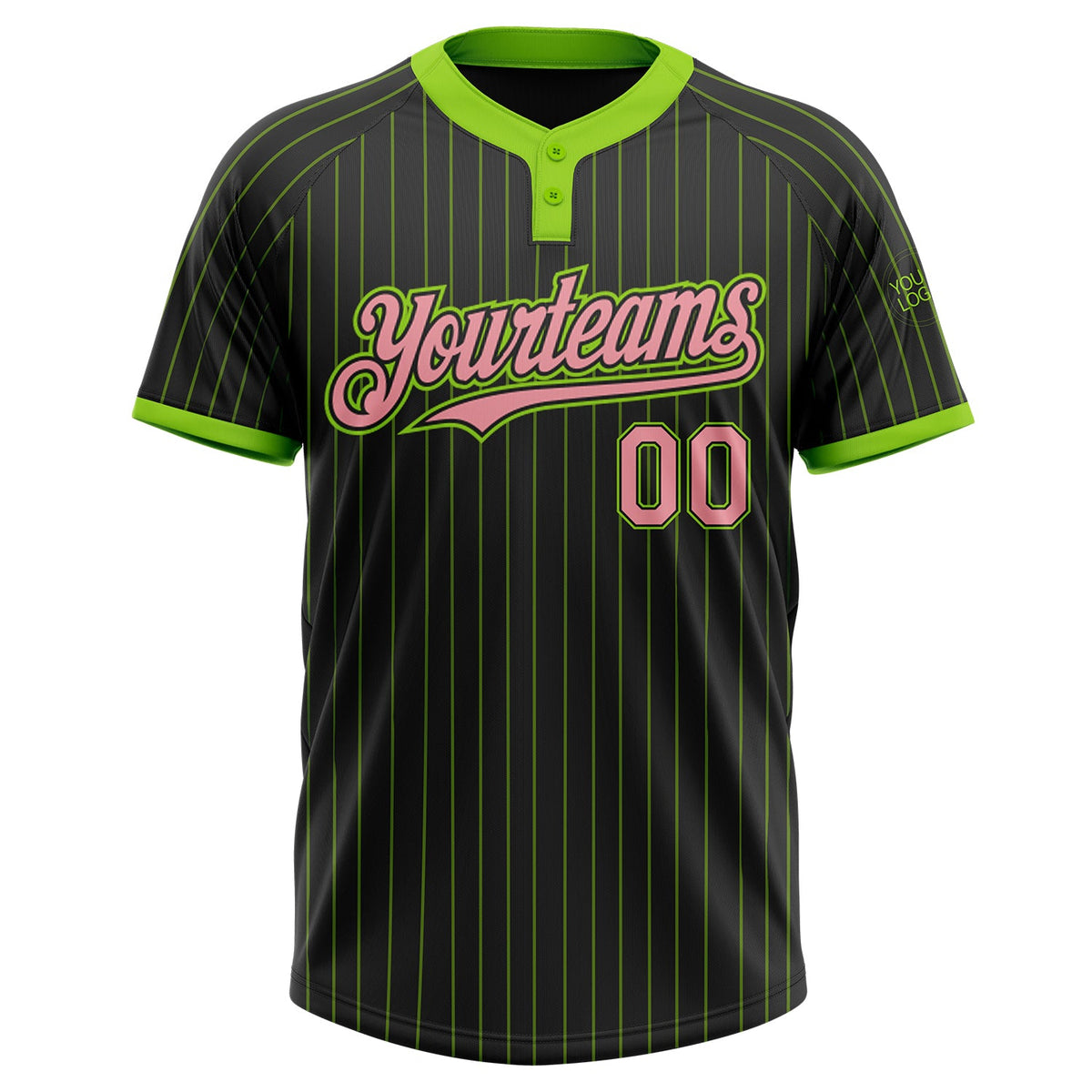 Custom Black Neon Green Pinstripe Medium Pink Two-Button Unisex Softball Jersey Limited