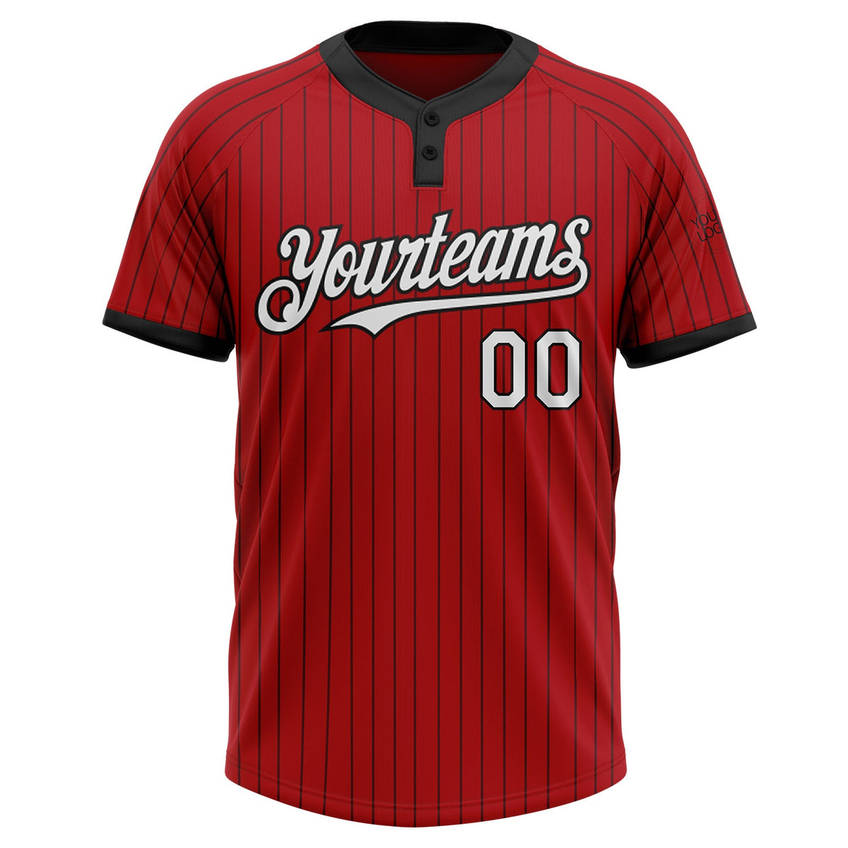 Custom Red Black Pinstripe White Two-Button Unisex Softball Jersey Limited