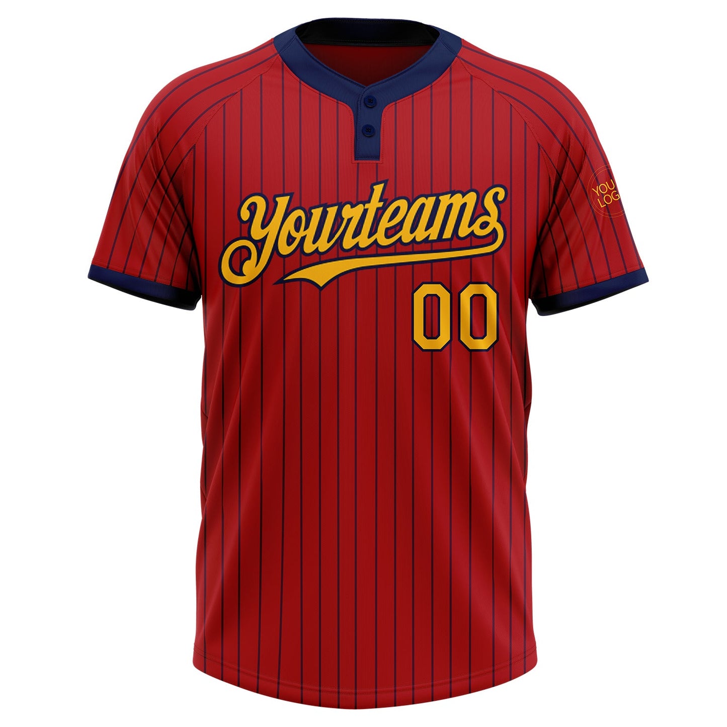 Custom Red Navy Pinstripe Gold Two-Button Unisex Softball Jersey Limited