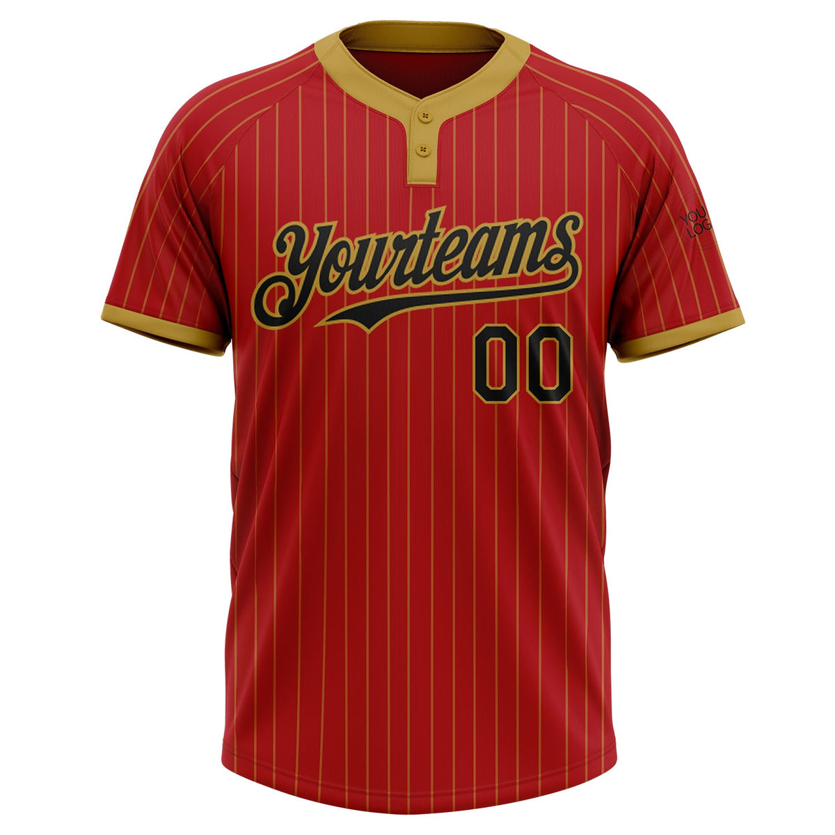 Custom Red Old Gold Pinstripe Black Two-Button Unisex Softball Jersey Limited