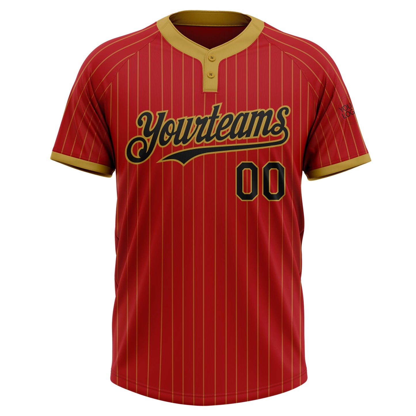 Custom Red Old Gold Pinstripe Black Two-Button Unisex Softball Jersey Limited