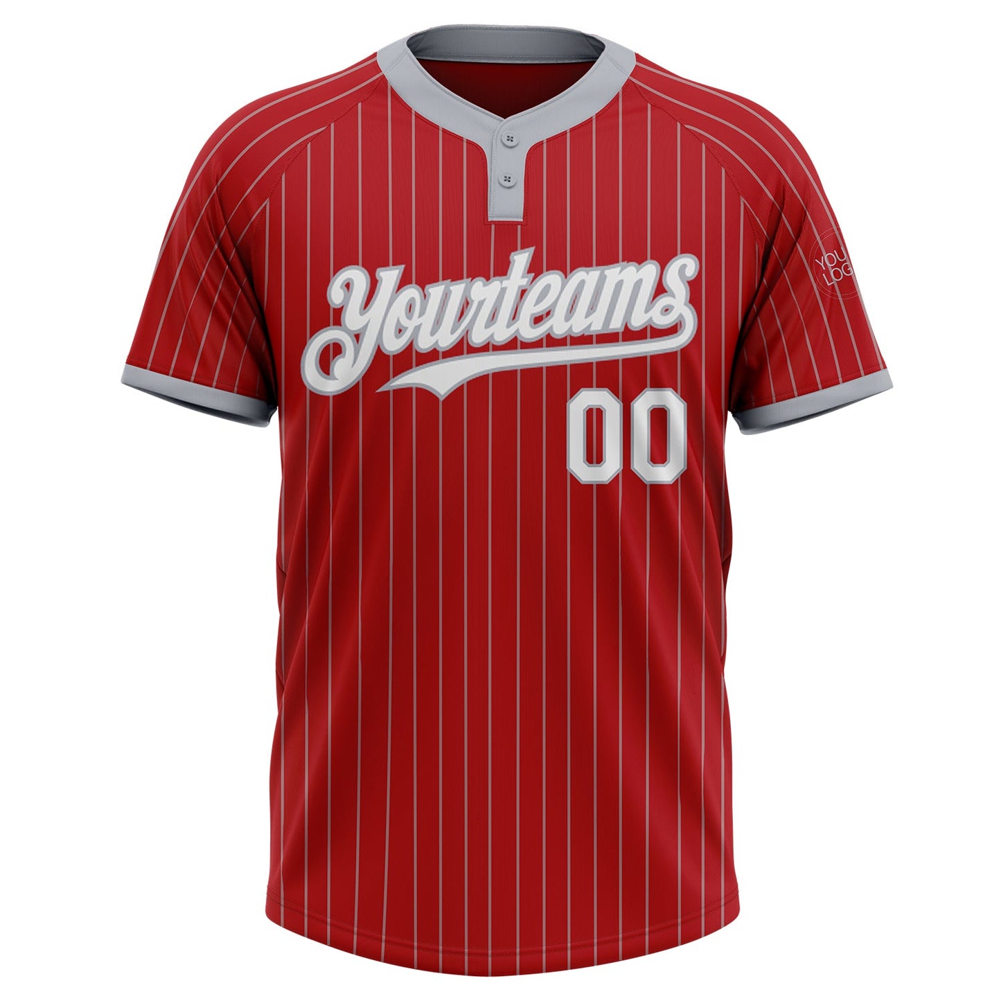 Custom Red Gray Pinstripe White Two-Button Unisex Softball Jersey Limited