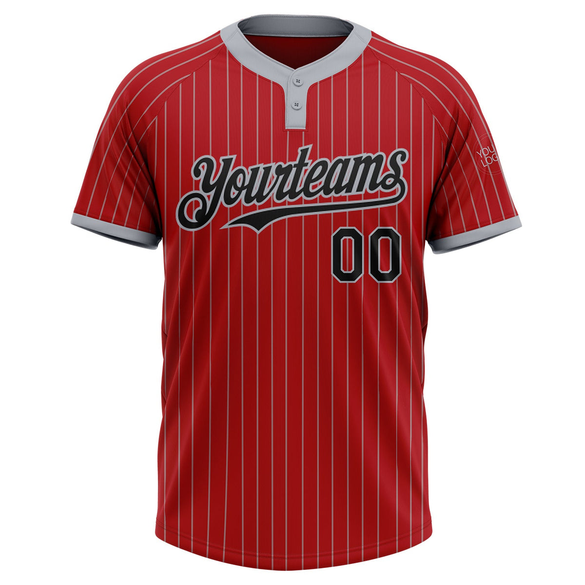 Custom Red Gray Pinstripe Black Two-Button Unisex Softball Jersey Limited
