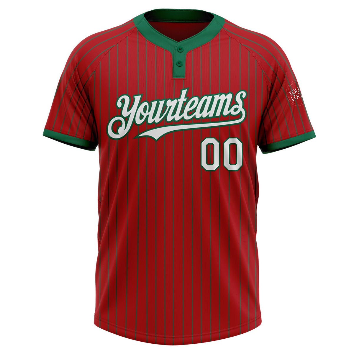 Custom Red Kelly Green Pinstripe Kelly Green Two-Button Unisex Softball Jersey Limited