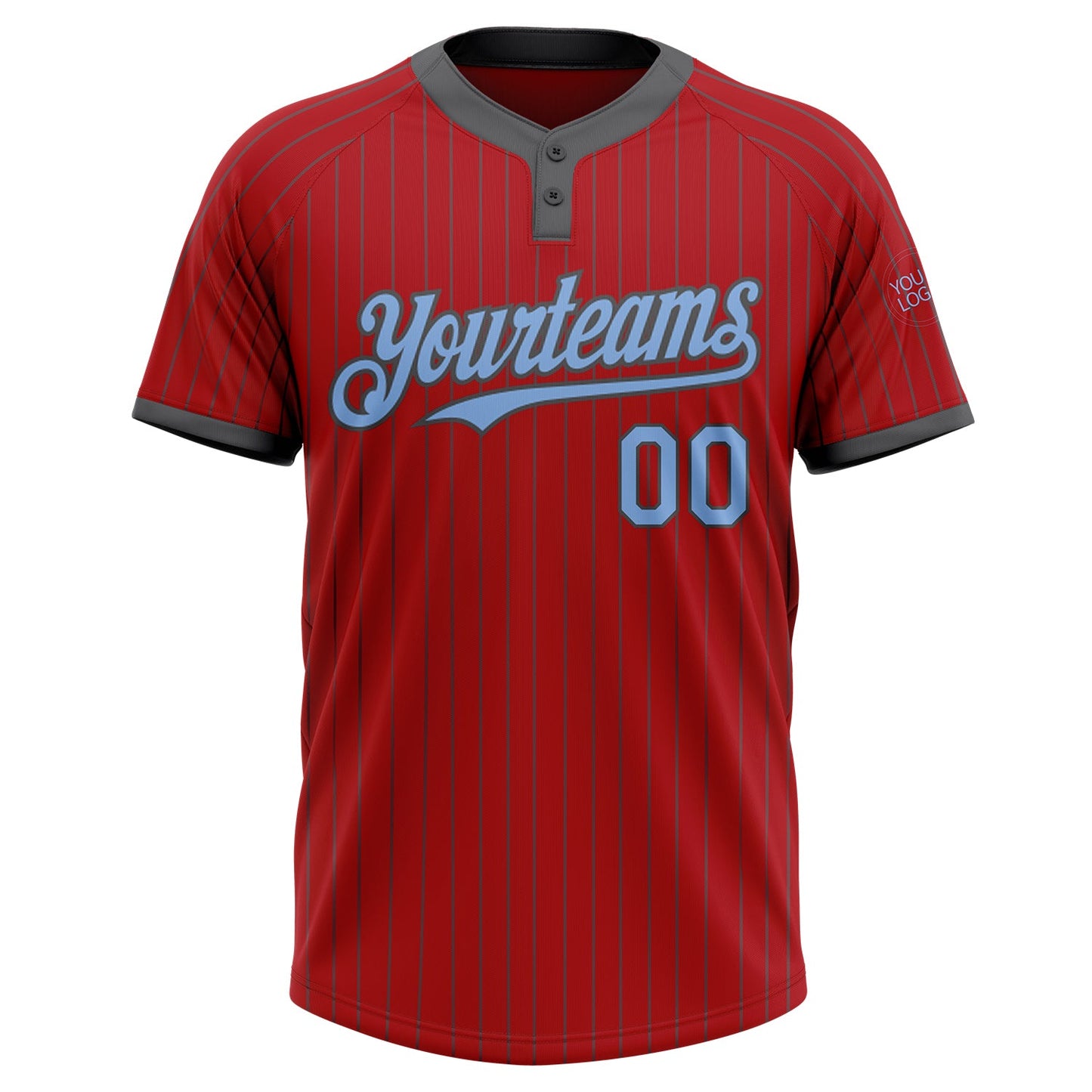 Custom Red Steel Gray Pinstripe Light Blue Two-Button Unisex Softball Jersey Limited