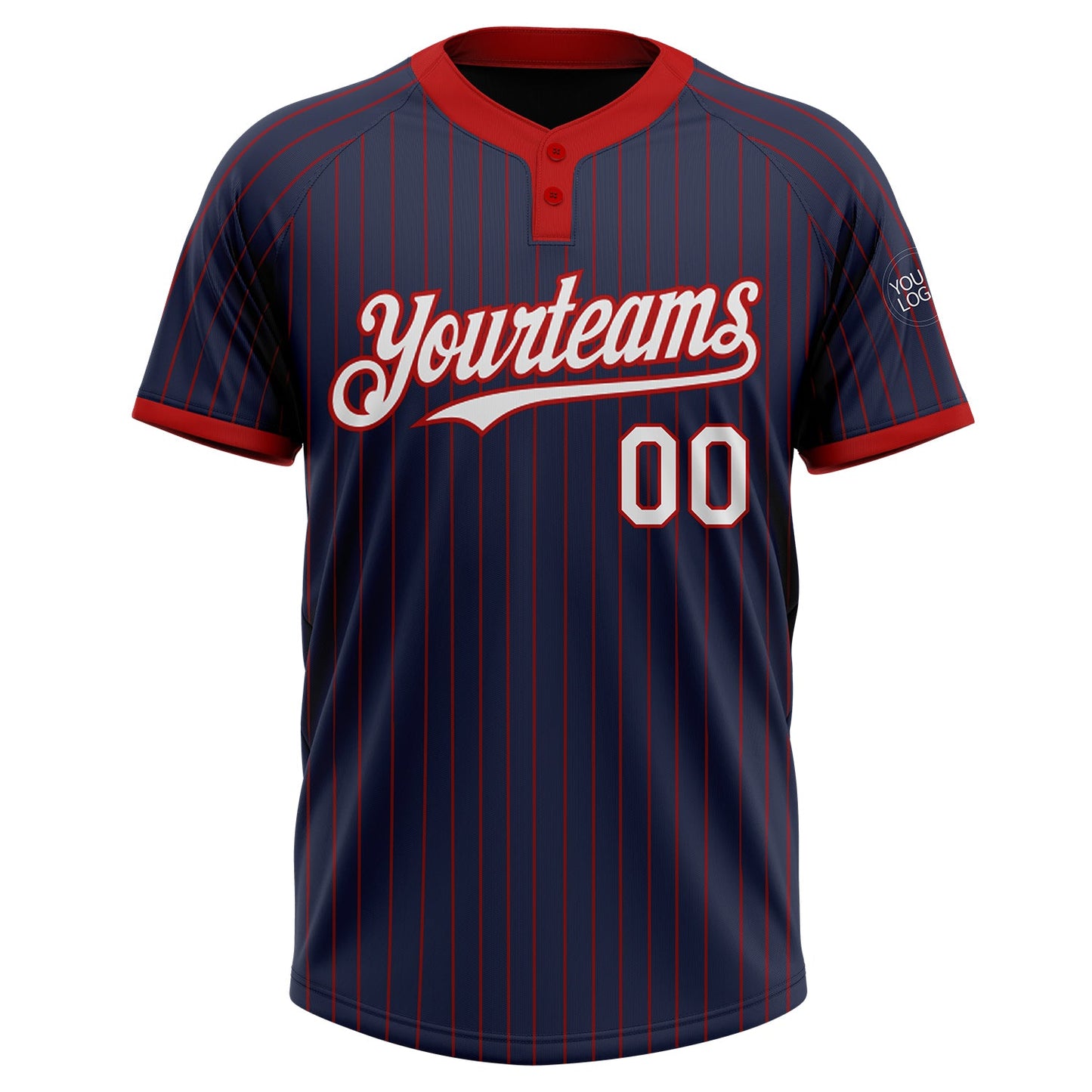 Custom Navy Red Pinstripe White Two-Button Unisex Softball Jersey Limited