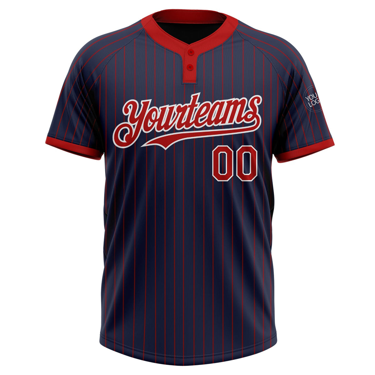 Custom Navy Red Pinstripe White Two-Button Unisex Softball Jersey Limited