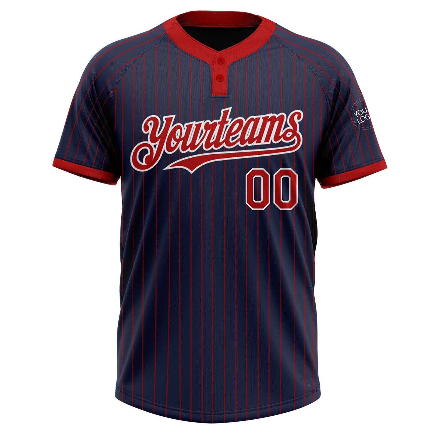 Custom Navy Red Pinstripe White Two-Button Unisex Softball Jersey Limited