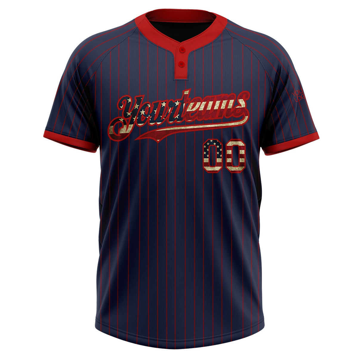 Custom Navy Red Pinstripe Vintage USA Flag Two-Button Unisex Softball Jersey Limited