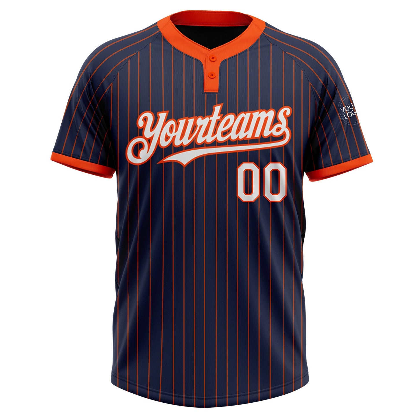 Custom Navy Orange Pinstripe White Two-Button Unisex Softball Jersey Limited