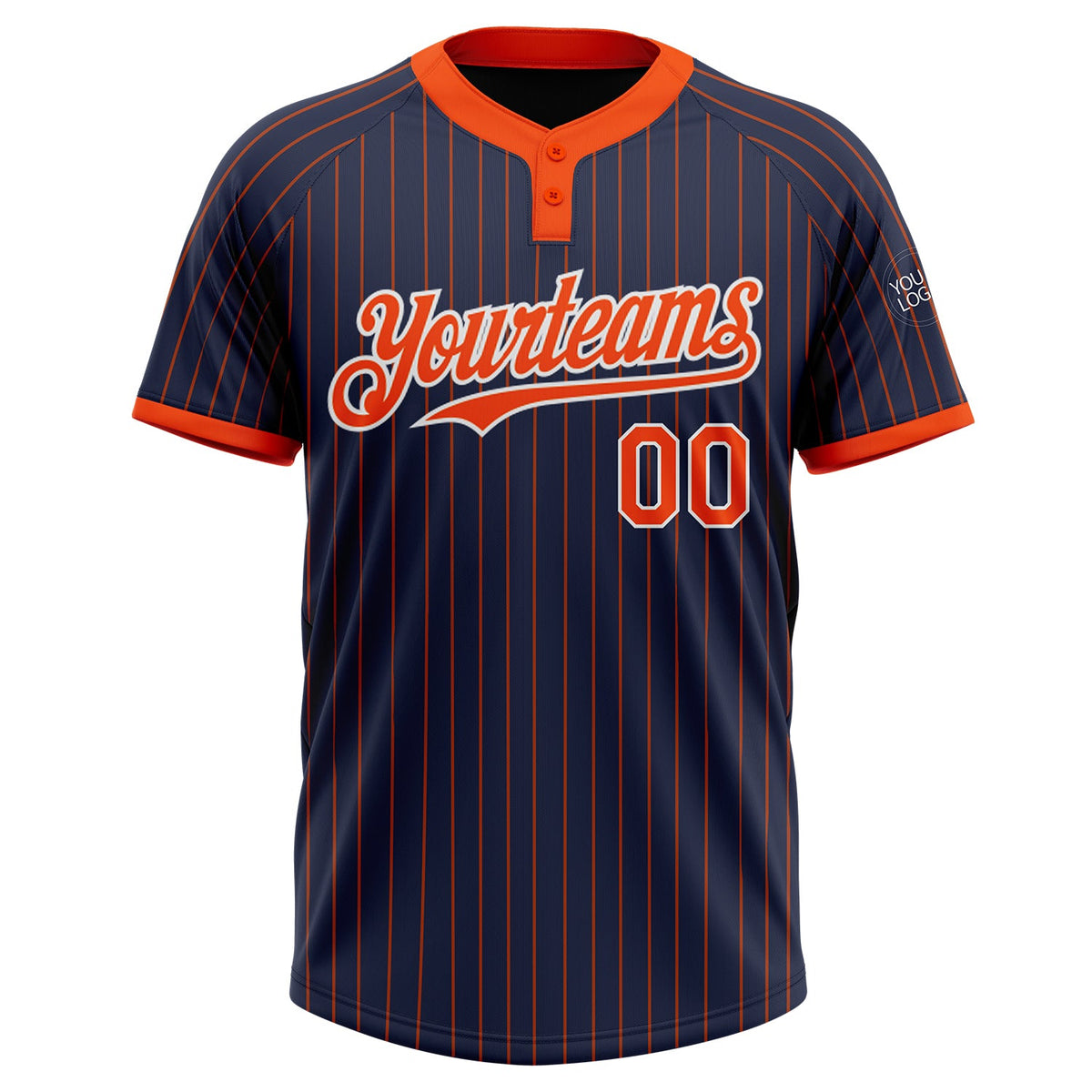 Custom Navy Orange Pinstripe White Two-Button Unisex Softball Jersey Limited
