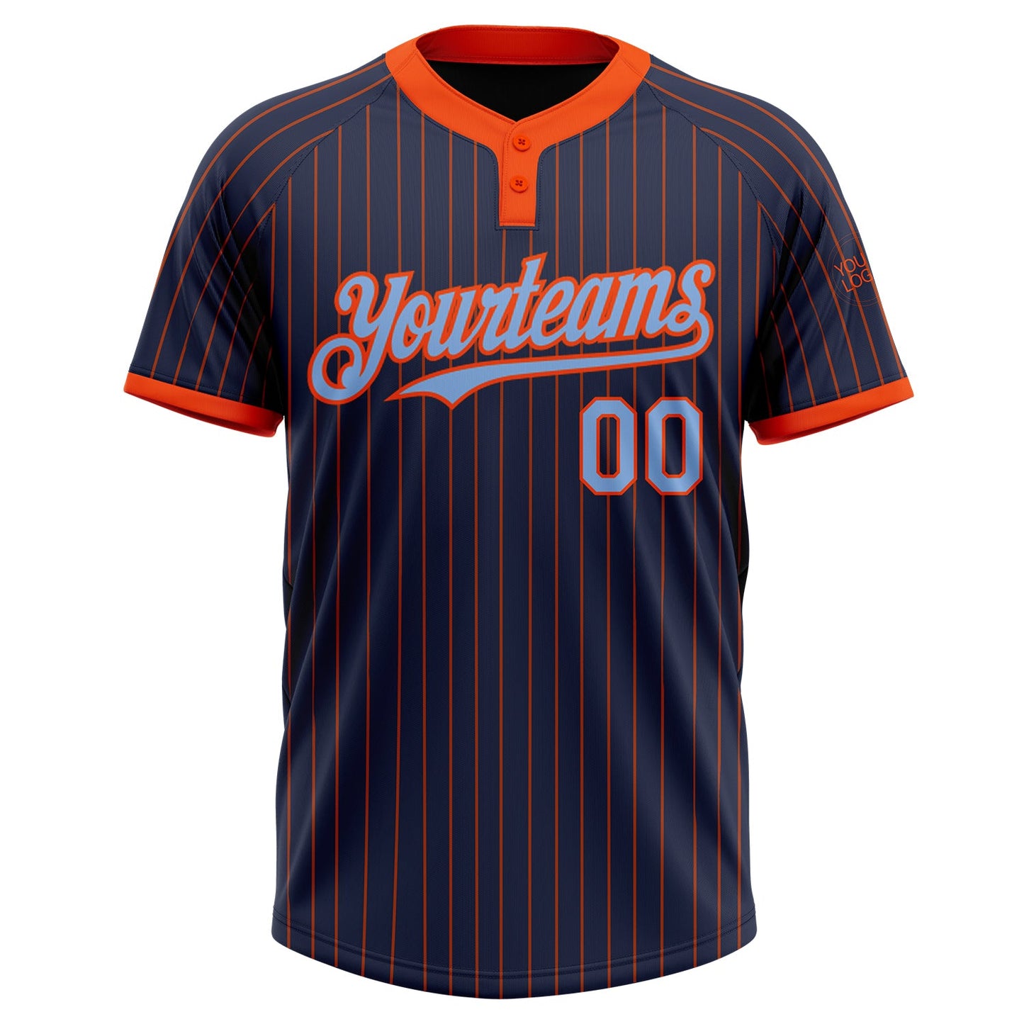 Custom Navy Orange Pinstripe Light Blue Two-Button Unisex Softball Jersey Limited