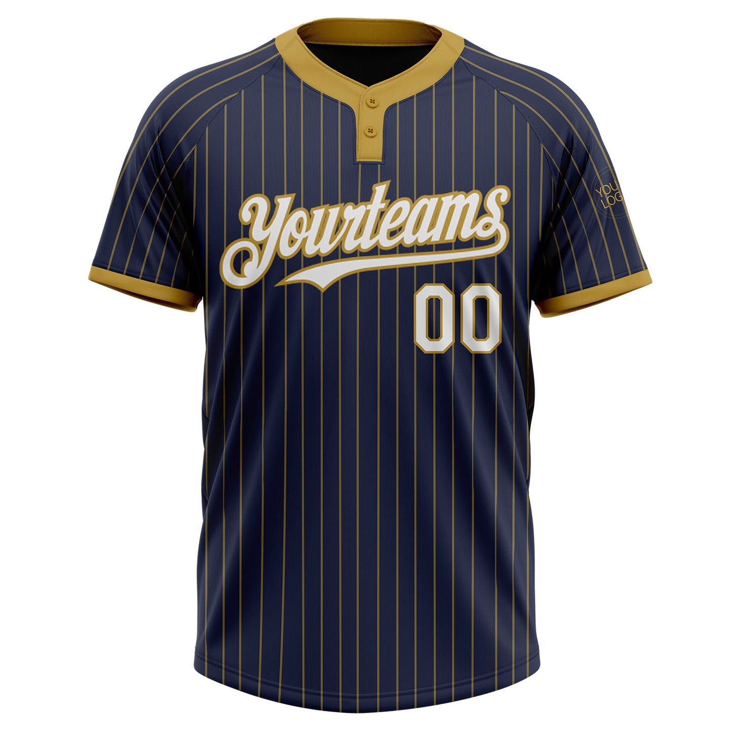 Custom Navy Old Gold Pinstripe White Two-Button Unisex Softball Jersey Limited