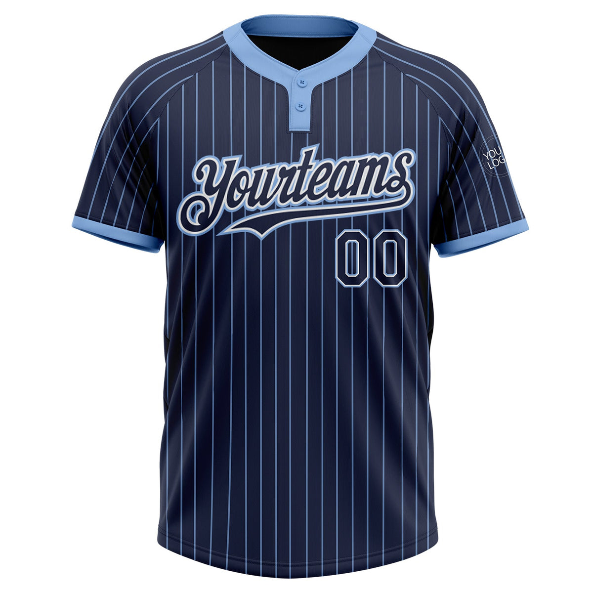 Custom Navy Light Blue Pinstripe White Two-Button Unisex Softball Jersey Limited