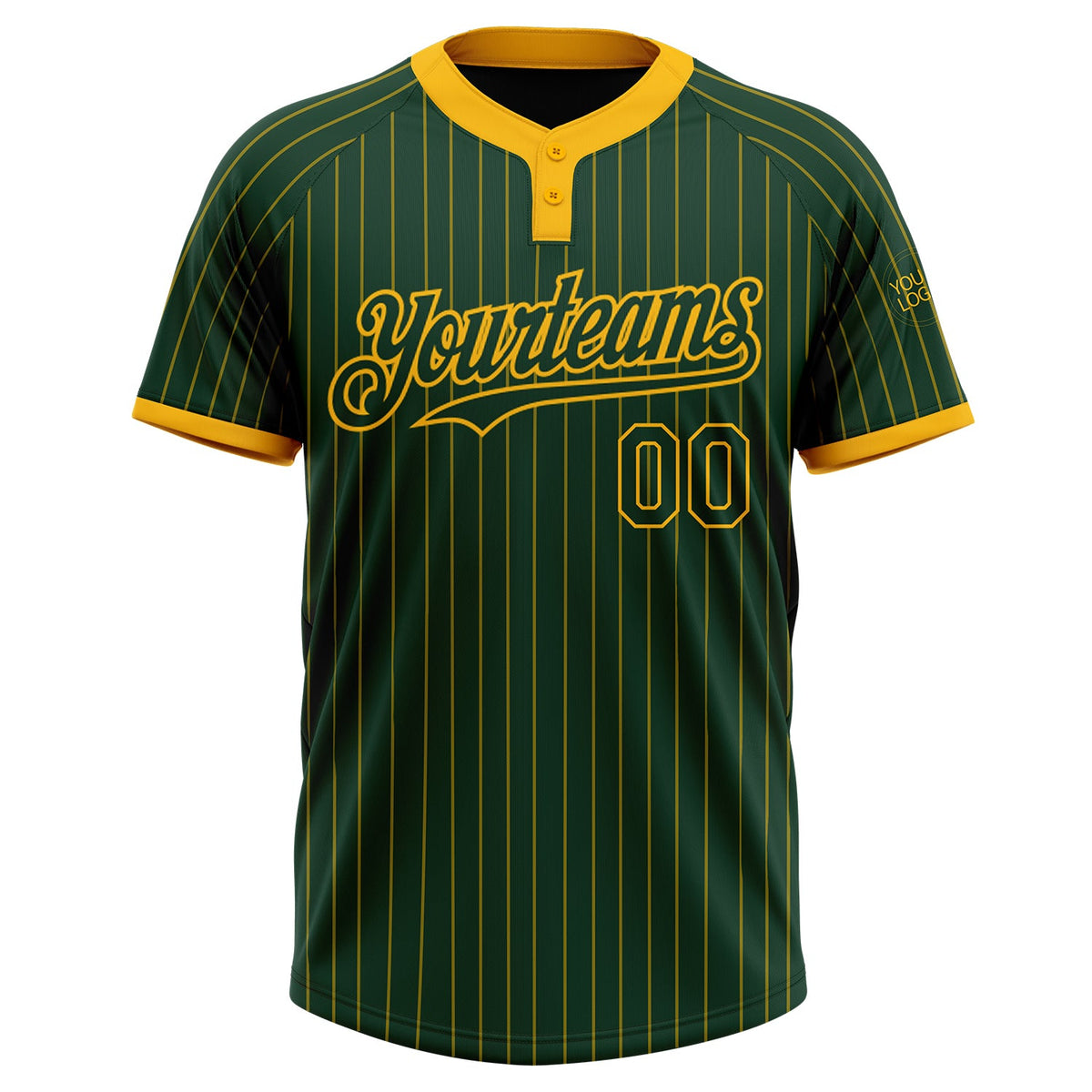 Custom Green Gold Pinstripe Gold Two-Button Unisex Softball Jersey Limited