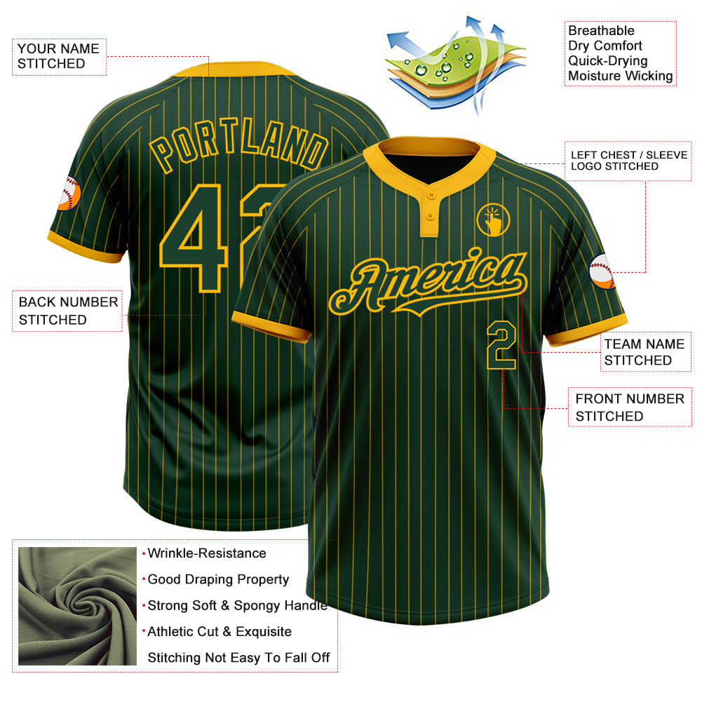 Custom Green Gold Pinstripe Gold Two-Button Unisex Softball Jersey Limited