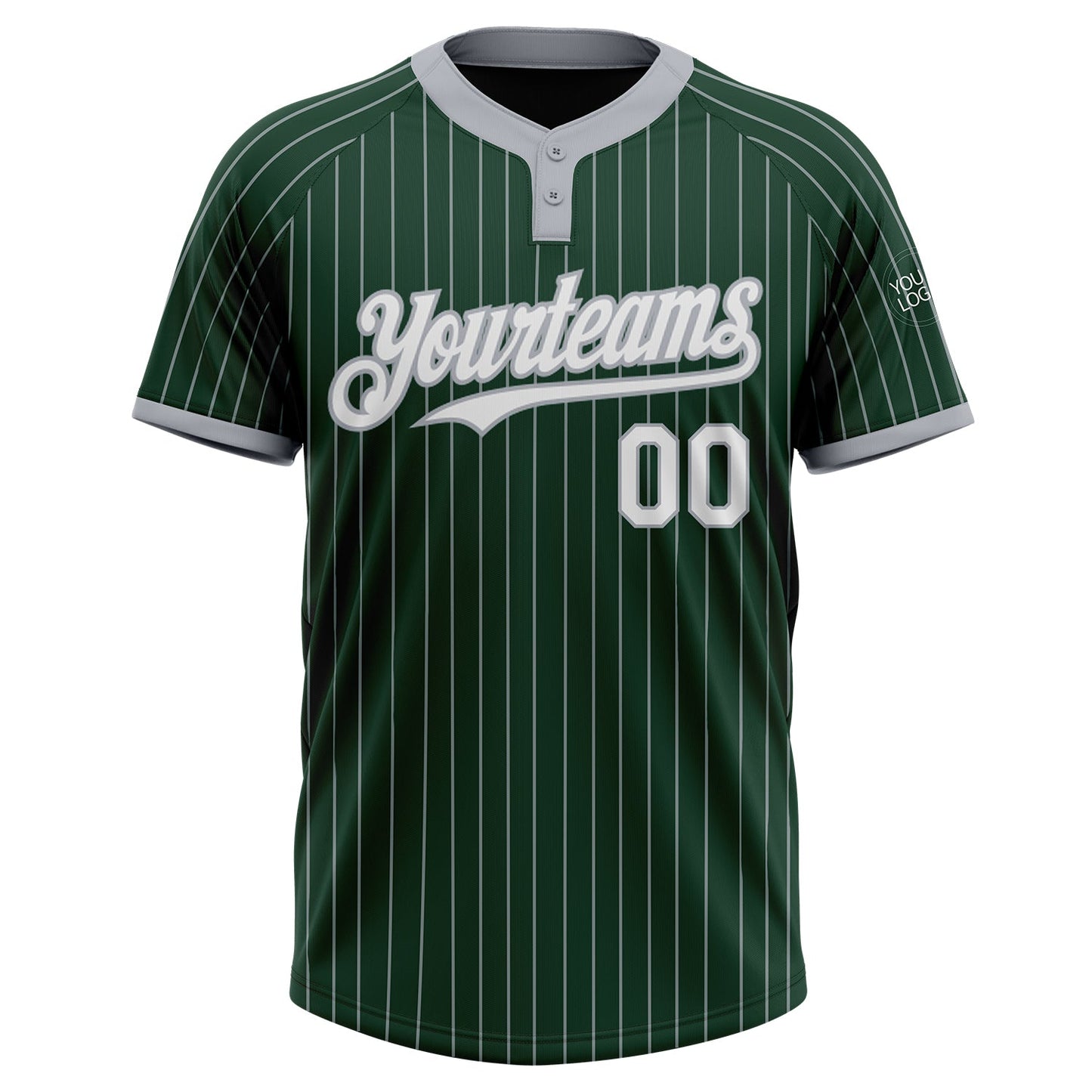 Custom Green Gray Pinstripe White Two-Button Unisex Softball Jersey Limited