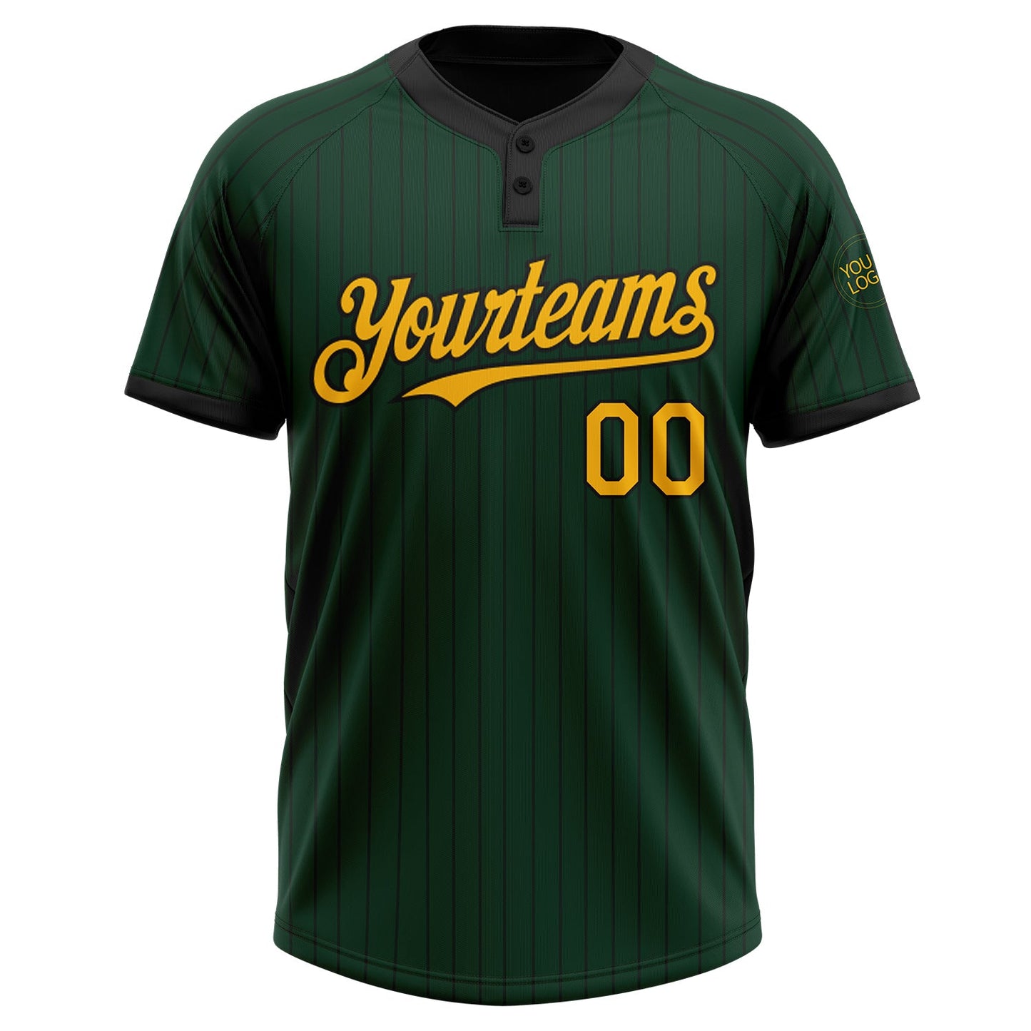 Custom Green Black Pinstripe Gold Two-Button Unisex Softball Jersey Limited