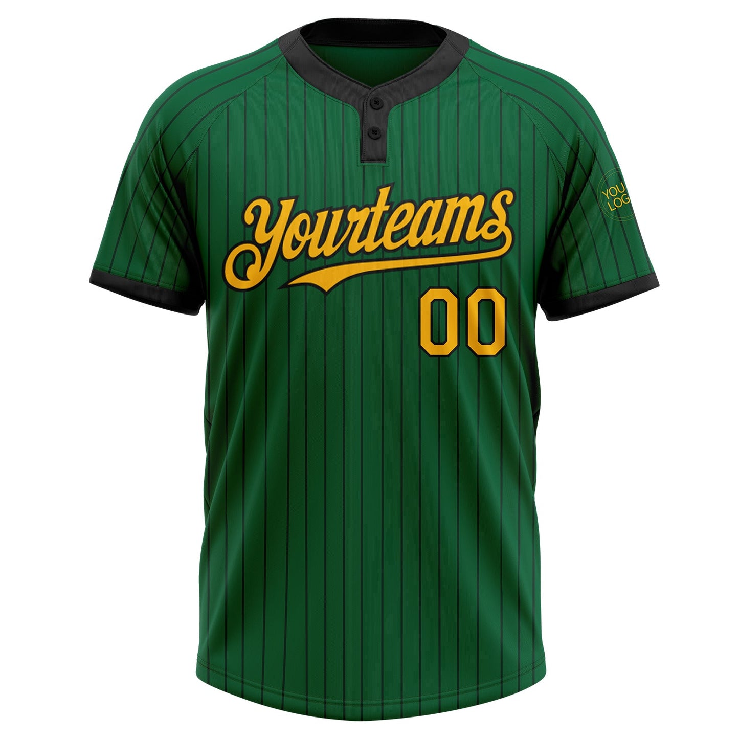 Custom Kelly Green Black Pinstripe Gold Two-Button Unisex Softball Jersey Limited