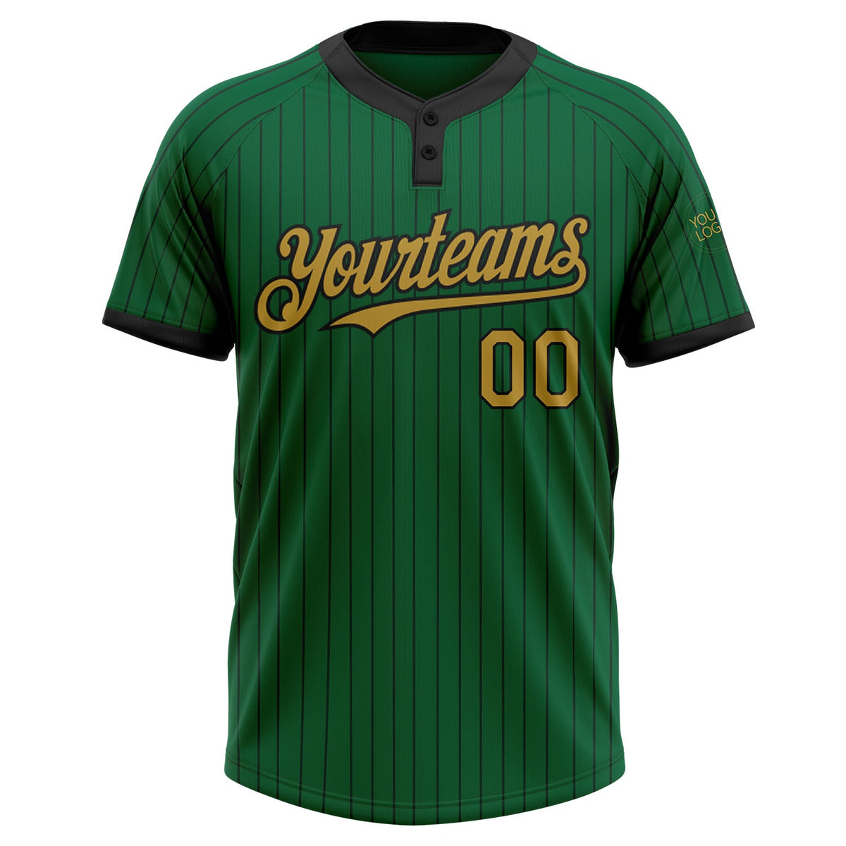 Custom Kelly Green Black Pinstripe Old Gold Two-Button Unisex Softball Jersey Limited