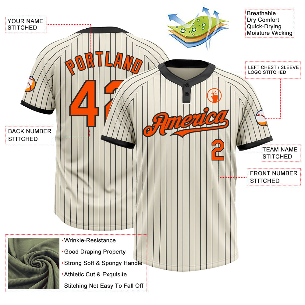 Custom Cream Black Pinstripe Orange Two-Button Unisex Softball Jersey Limited