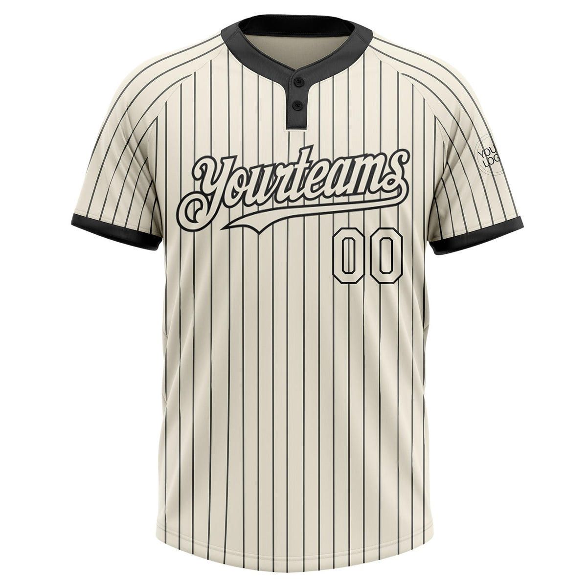Custom Cream Black Pinstripe Black Two-Button Unisex Softball Jersey Limited