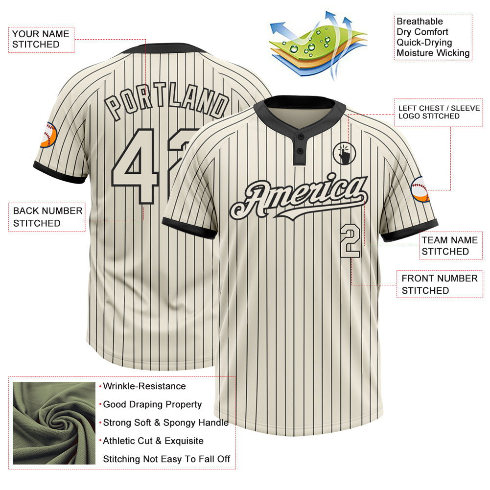 Custom Cream Black Pinstripe Black Two-Button Unisex Softball Jersey Limited