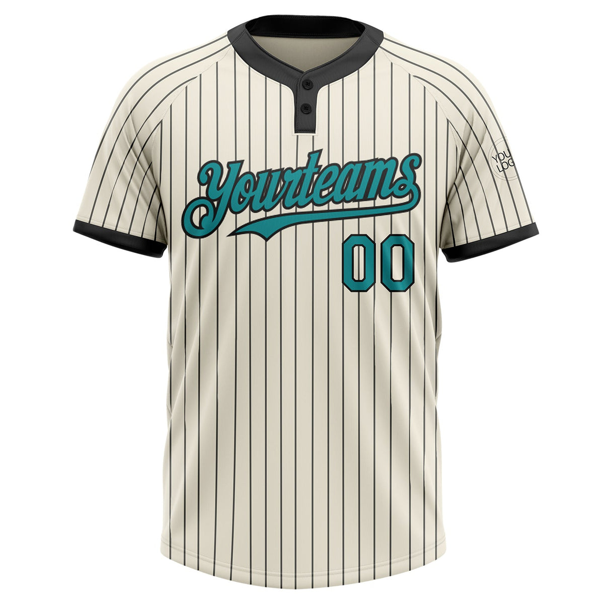 Custom Cream Black Pinstripe Teal Two-Button Unisex Softball Jersey Limited