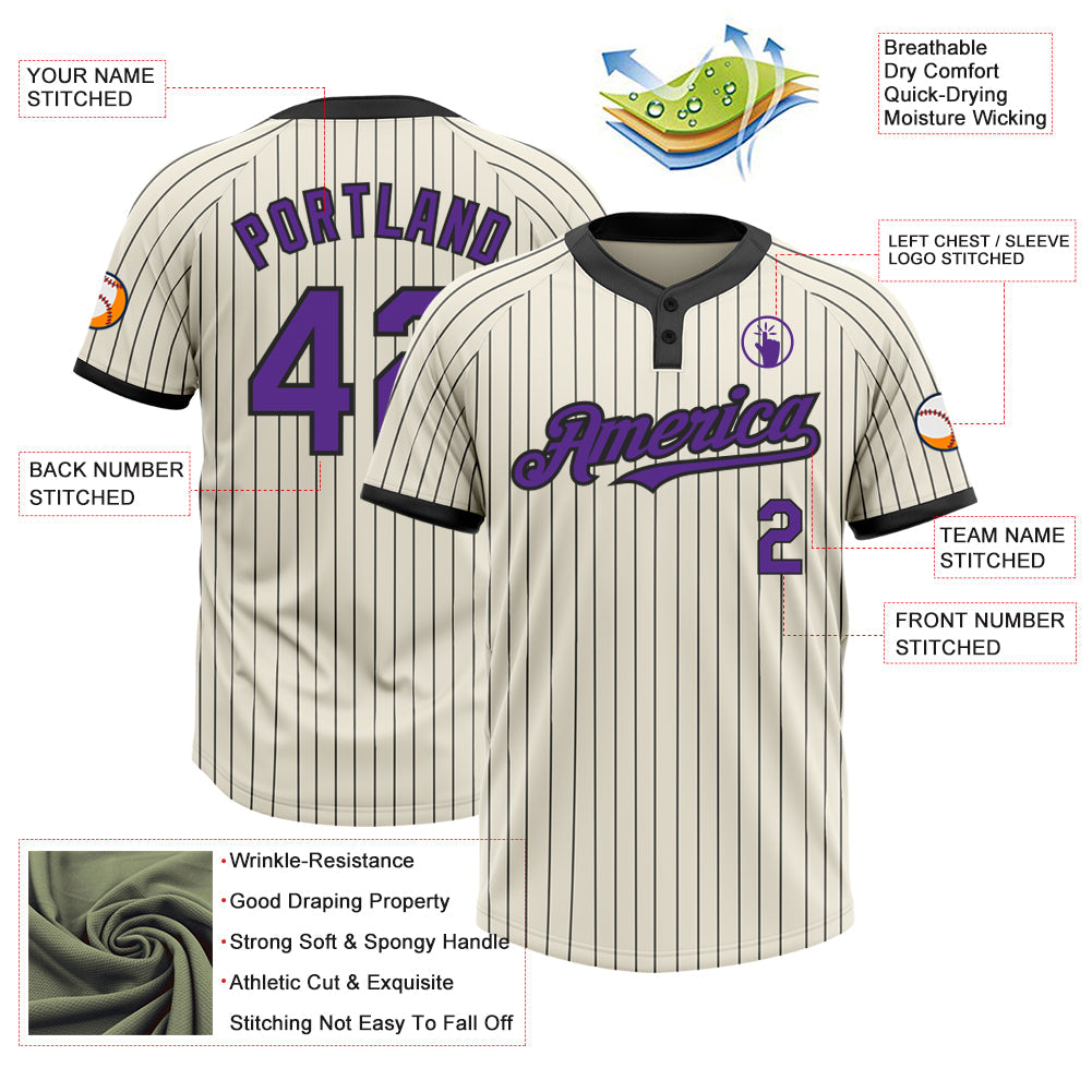 Custom Cream Black Pinstripe Purple Two-Button Unisex Softball Jersey Limited